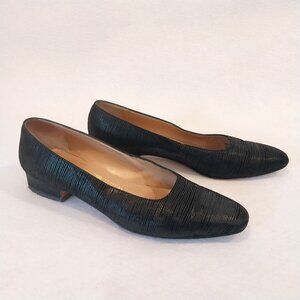 Salvatore Ferragamo Black Pumps Womens 7.5 AA Low Block Heel Textured Leather